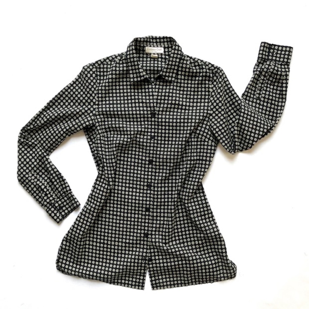 Coldwater Creek No-Iron Black and White Daisy Shirt